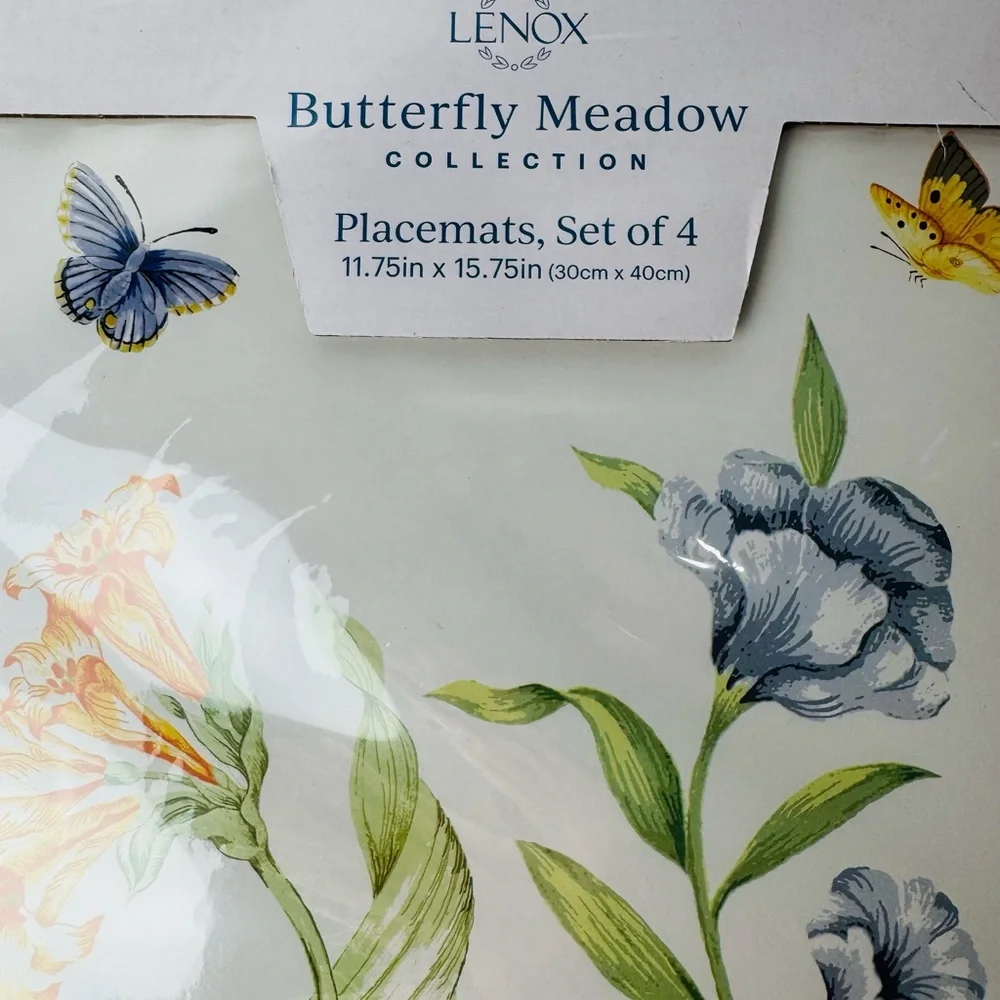 Lenox Pink Purple Butterfly Meadow Floral Cork Placemats - Set of 4 New
